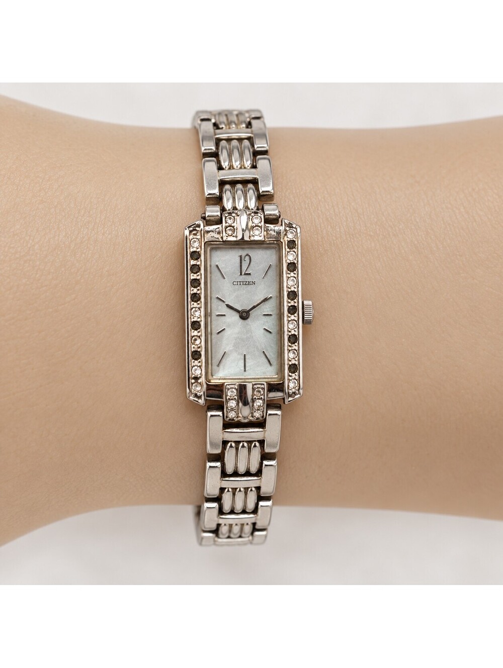 Citizen Eco-Drive Women’s Silver Crystal Rectangular Watch 8"